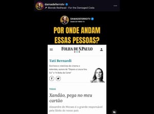 Dama de Ferro questiona silêncio de colunistas que exaltaram ministros